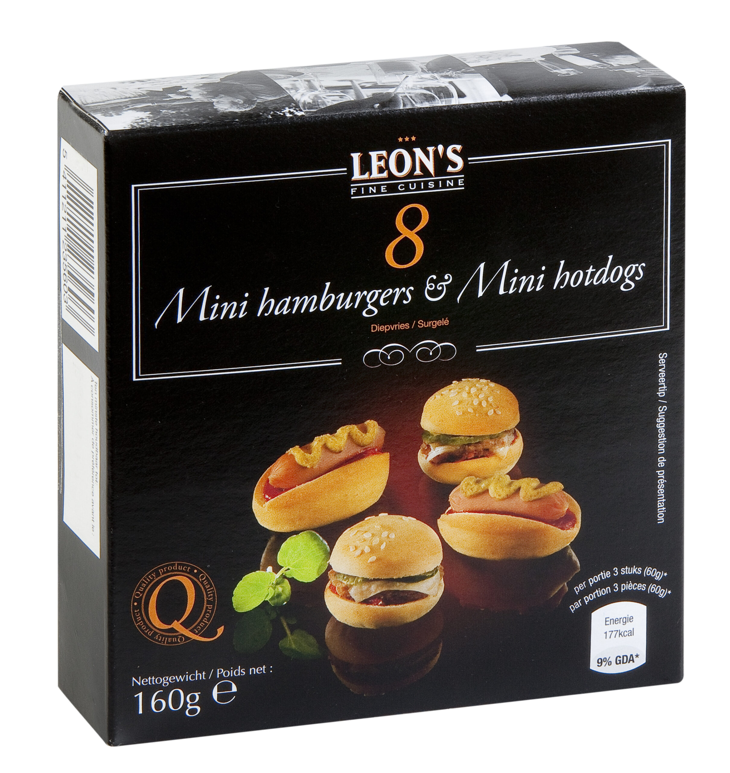 Packshot Mini hamburgers en Mini hotdogs